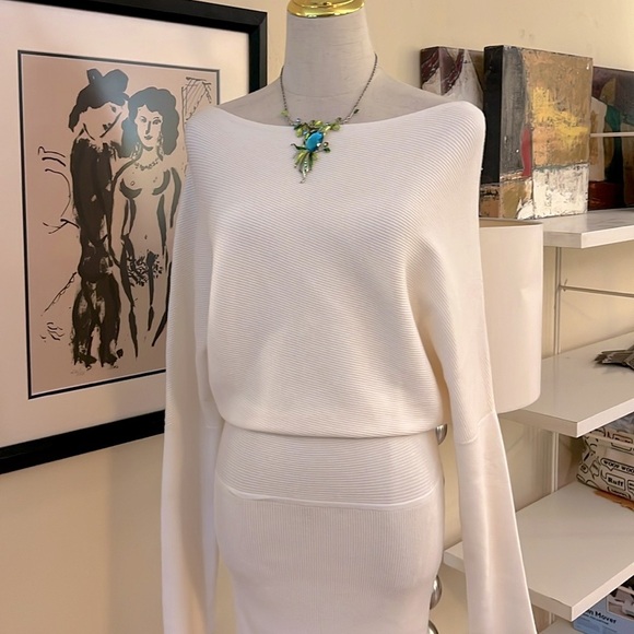 BANANA REPUBLIC, COLLETA, Off-Shoulder Cream Sweater Dress,Sophisticated, Size S - Picture 12 of 15